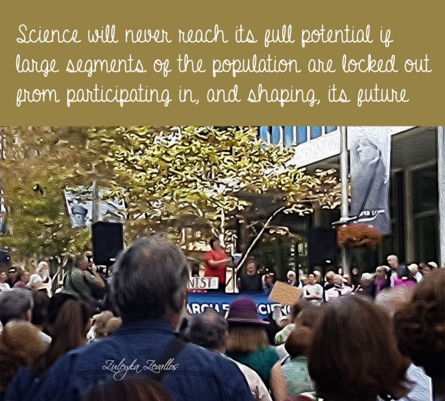 Crowd listens to speeches at the March for Science in Sydney