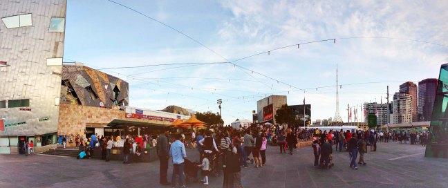 Indian families gather at Diwali: Indian Festival of Light Oct 2014. Federation Square, Melbourne, Australia