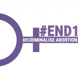 Symbol for "woman" turned on its side with the tagline: #END12 Decriminalise abortion