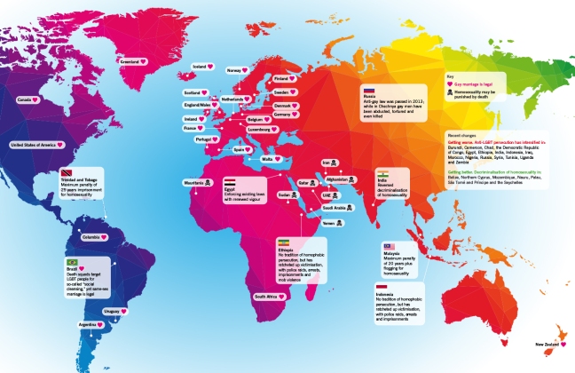 Map of the world showing gay rights