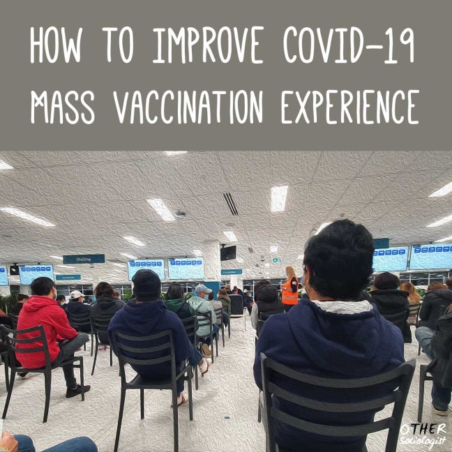 Infographic on COVID-19 Mass Vaccinaton Behavioural process. On the left, what it is currently: 2 month wait, routine sms, long delays, routine follow-up. On the right what could be improved: timely access, behavioural prompt, enhanced service