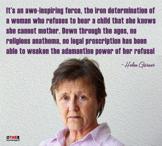 Helen Garner faces the audience with the quote above her image