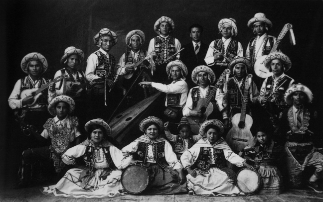 Quechuan band dressed in traditional clothing from the 1900s