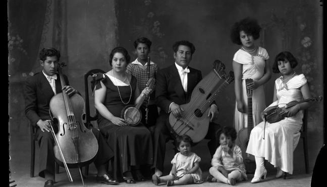 Quechuan muscians from early 1900s, dressed in fancy clothes