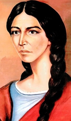 Drawing of Micaela Bastidas. She has long black braided hair. She looks determined