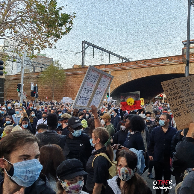Crowd of protesters in Sydney