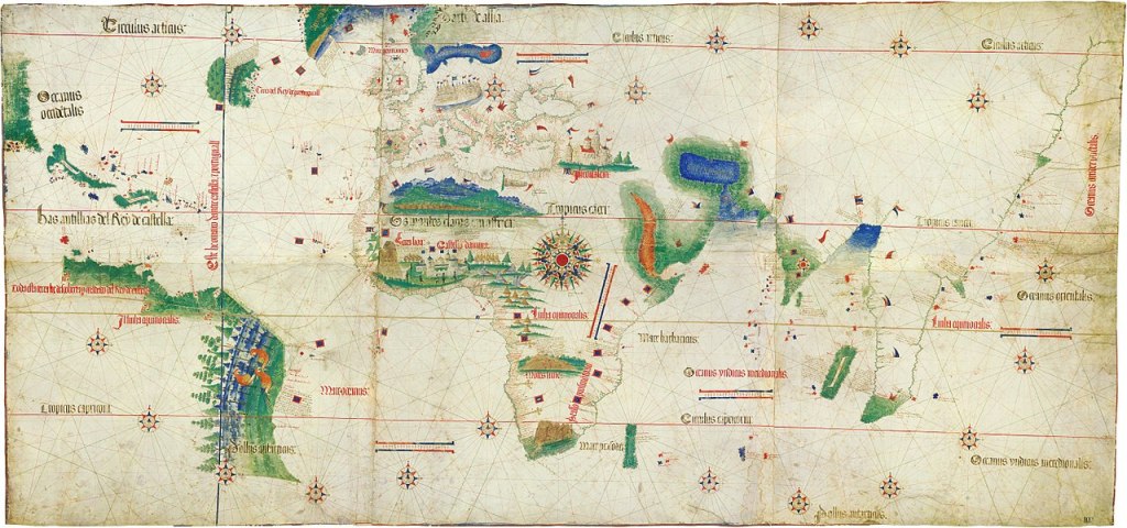 A world map showing the African coast of the Atlantic and Indian Oceans