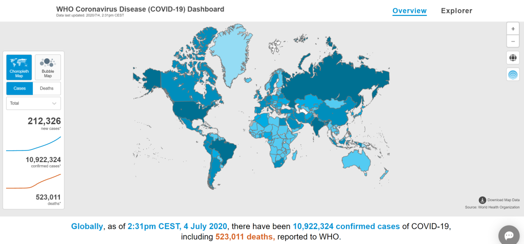 Map showing confirmed cases of the pandemic